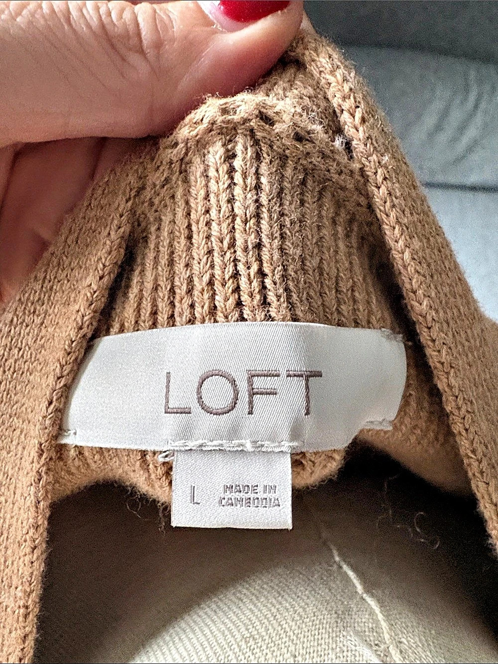 LOFT Ribbed Button Front Cardigan Brown Large - Picture 4 of 5